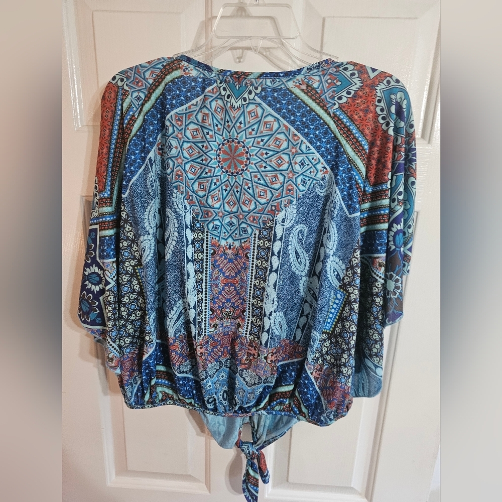 OneWorld Medium Blue Boho Patchwork Lace Tie-Fron… - image 3